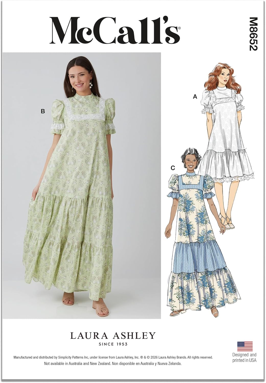McCall's M8652 Sewing Pattern for Misses' High Yoke Dress in Two Lengths by Laura Ashley