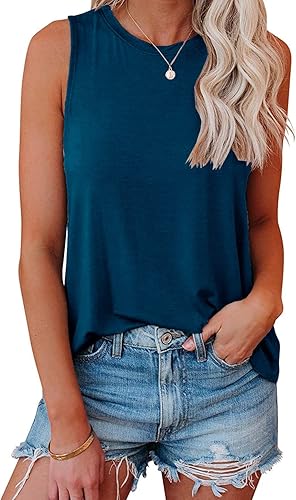 Miniatura 4 de JAWINT Camisetas casuales sin mangas para mujer, cuello redondo, sin mangas, holgadas, holgadas