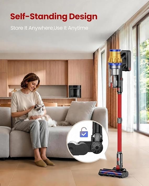 Cordless Vacuum Cleaner, 650W 55KPa Powerful Suction Lightweight Stick Vac with Self-Standing & Smart Touch, 70 Mins Runtime, Anti-Tangle for Pet Hair, Hardwood Floor & Carpet, Wall Mount Charging
