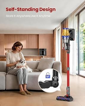 Cordless Vacuum Cleaner, 650W 55KPa Powerful Suction Lightweight Stick Vac with Self-Standing & Smart Touch, 70 Mins Runtime, Anti-Tangle for Pet Hair, Hardwood Floor & Carpet, Wall Mount Charging