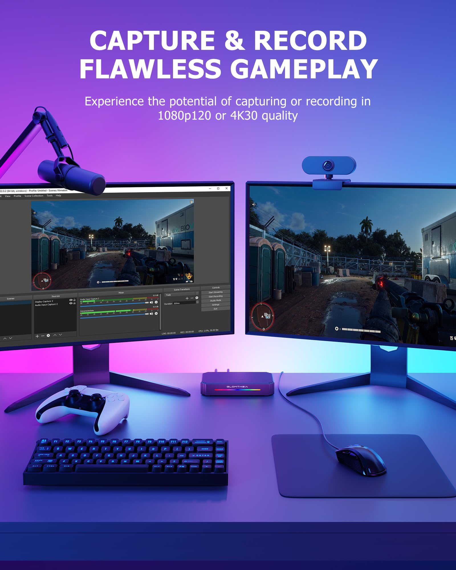 Glomtheia 4K Capture Card for Streaming on PC,PS5/Pro,Xbox Series X/S,Switch, Stream/Record/Passthrough in 4K30 or 1080p120 HDR, HDMI 2.0, USB C 3.0 Video Game Capture Card