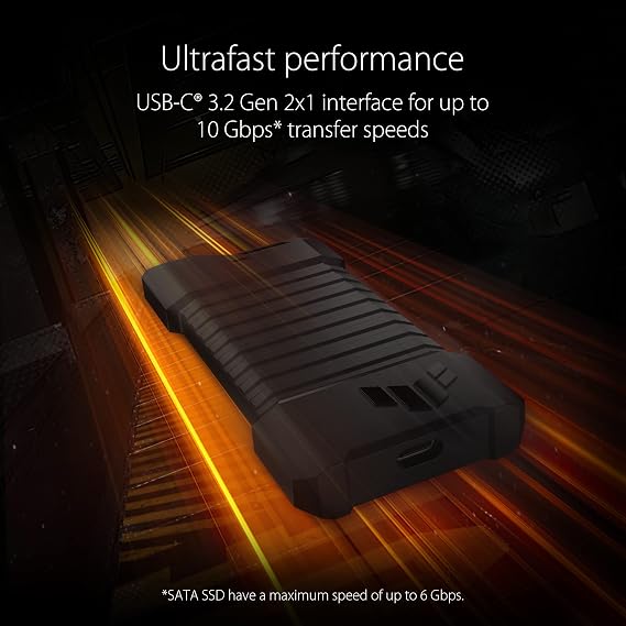 ASUS TUF Gaming A1—USB-C 3.2 Gen 2x1 SSD enclosure(SSD case), dual M.2 NVMe PCIe and SATA interfaces, M.2 Q-Latch for easy installation, MIL-STD-810H drop resistance, IP68 water and dust resistance