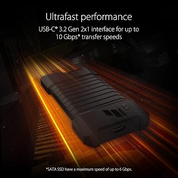 ASUS TUF Gaming A1—USB-C 3.2 Gen 2x1 SSD enclosure(SSD case), dual M.2 NVMe PCIe and SATA interfaces, M.2 Q-Latch for easy installation, MIL-STD-810H drop resistance, IP68 water and dust resistance
