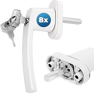 MONZANA® 8X Fenstergriffe Abschließbar mit Schloss Kindersicherung Silber 35mm Stiftlänge 2 Schlüssel Fensterbeschlag Balkon Türgriff Einbruchschutz