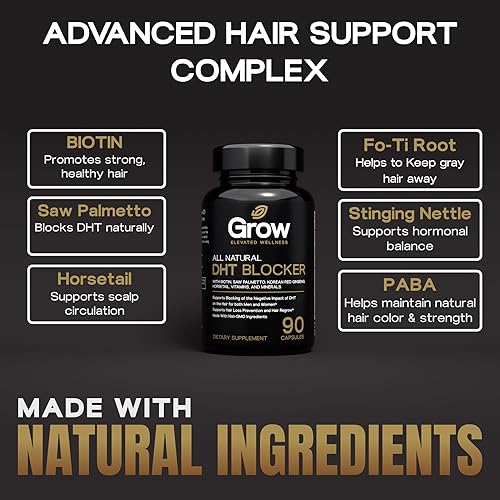 Miniatura 4 de grow vitamin Bloqueador DHT para el crecimiento y el grosor del cabello, biotina, palma enana americana, cola de caballo, ortiga, raíz de Fo-Ti,