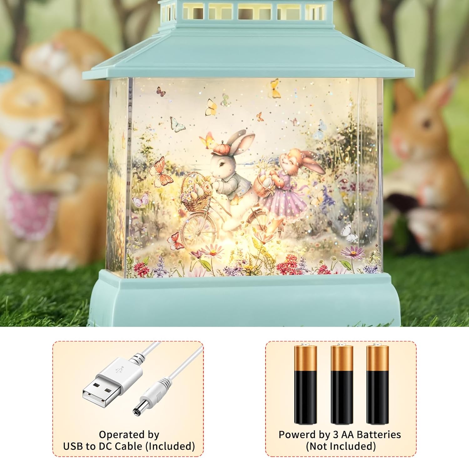 Easter Snow Globe Lantern Easter Decorations for The Home, Light up Easter Bunny Egg Decor with Timer, Glitter Spring Decorations Gift Holiday Table Top Decor - Image 2
