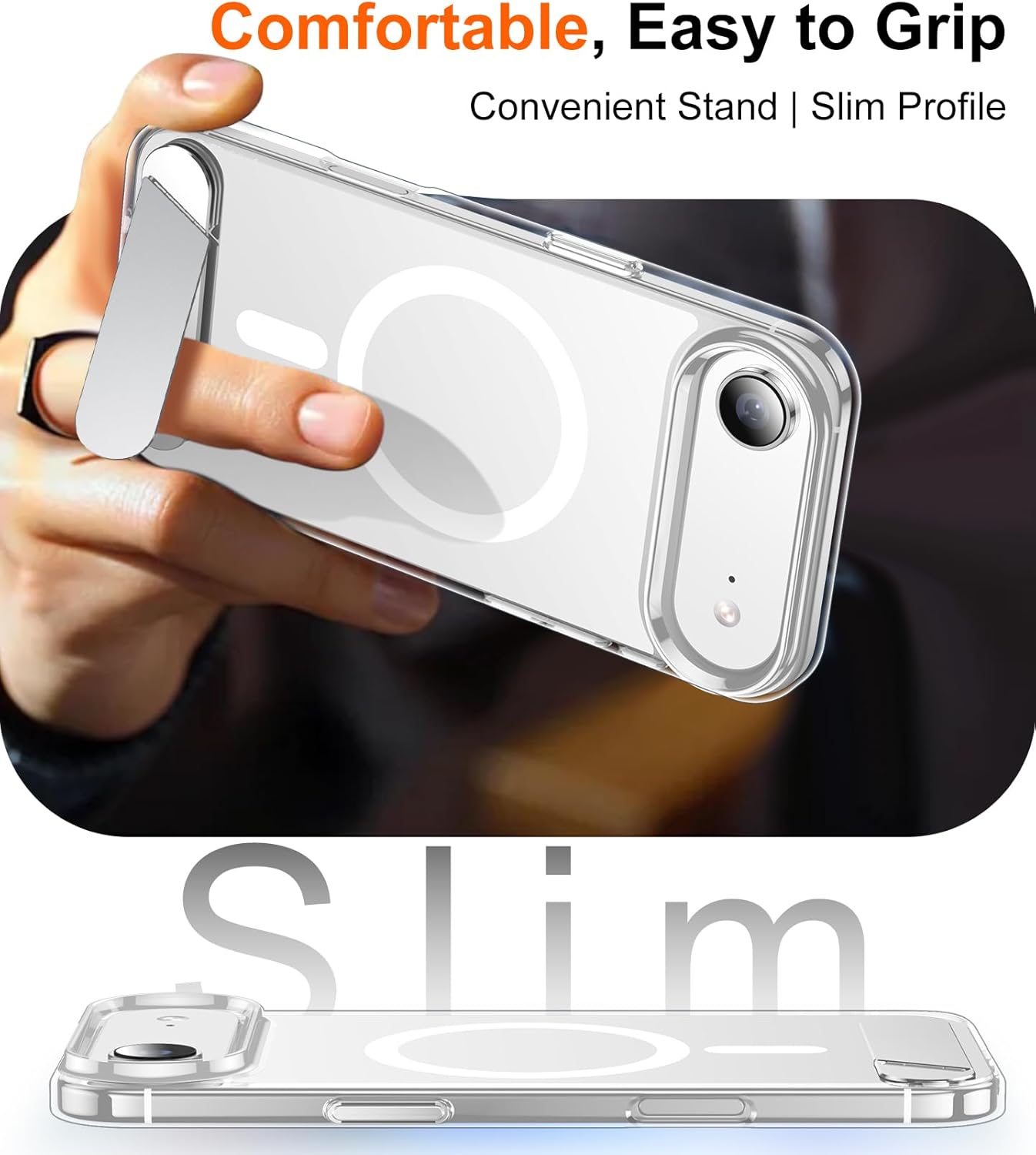 Temdan Designed for iPhone Air Case, [Built-in Invisible Kickstand][Compatible with MagSafe][Military Grade Shockproof] Slim Thin Phone Case 6.5 inch (Clear) - Image 7