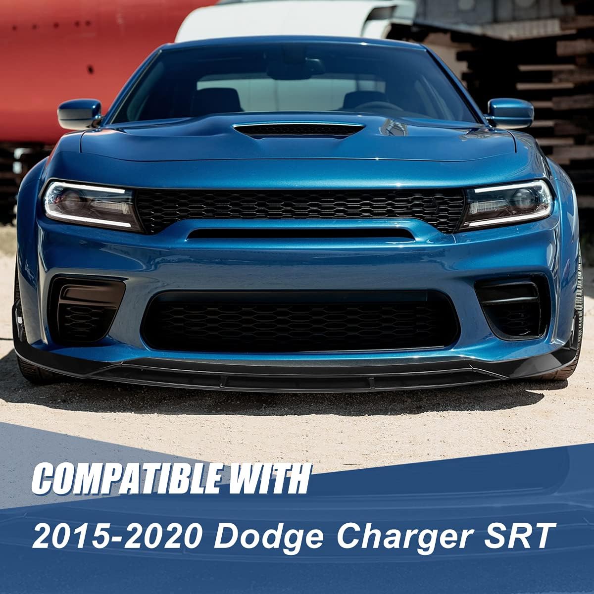 Auto Dynasty - 4Pcs V1 Style Front Bumper Lip Spoiler Splitter Body Kit Compatible with Dodge Charger SRT 15-20, Glossy Black