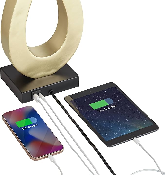 Set de 2 Lámparas de Mesa Simone 28" con Puertos USB, Dorado y Blanco miniatura 5