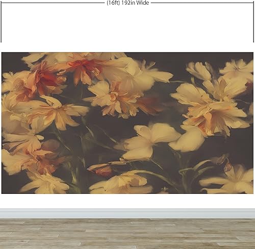 Miniatura 8 de Fondo oscuro vintage con flores amarillas papel tapiz botánico. Papel tapiz despegable y pegable, papel tapiz removible, floral oscuro, papel tapiz