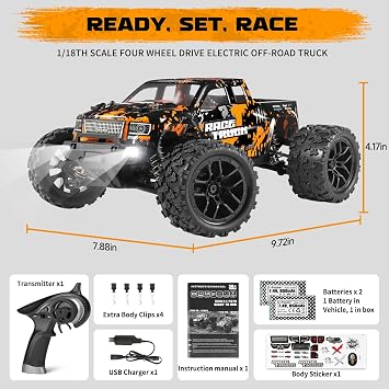 شاحنة وحش Rc بمقياس 1:18 من Haiboxing 18859 بسرعة 36 كم/ساعة،سيارات 4x4 للتحكم عن بعد على الطرق الوعرة، سيارات Rc تعمل بالطاقة الكهربائية ومقاومة للماء، مركبات ألعاب لجميع التضاريس مع بطاريتين، هدايا عيد الميلاد للأطفال والكبار
