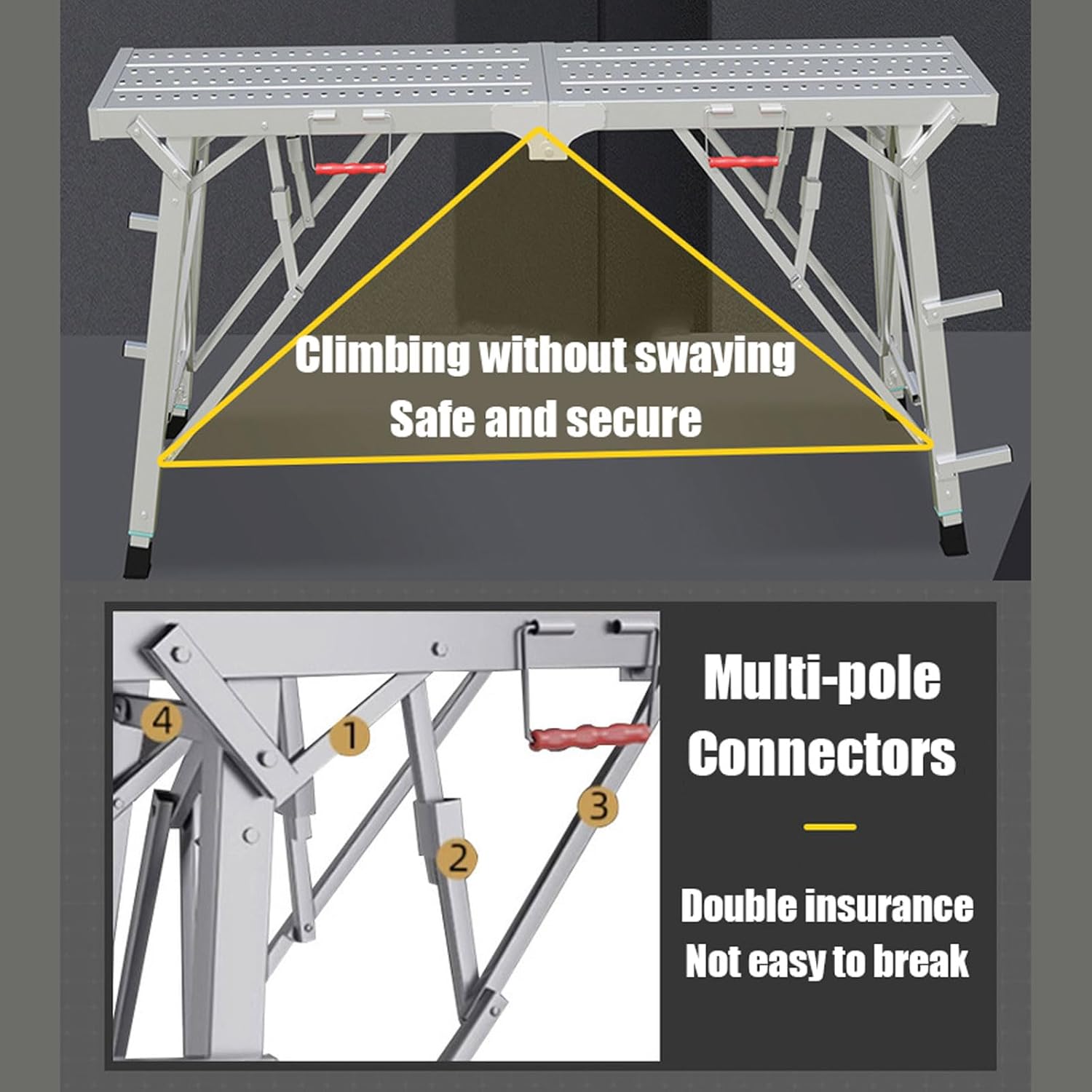 Adjustable Scaffolding Equipment, Portable Folding Scaffolding Multipurpose Work Platform Foldable Scaffold Tower Ladder Stool Bench Heavy Duty Stairs Step Ladder