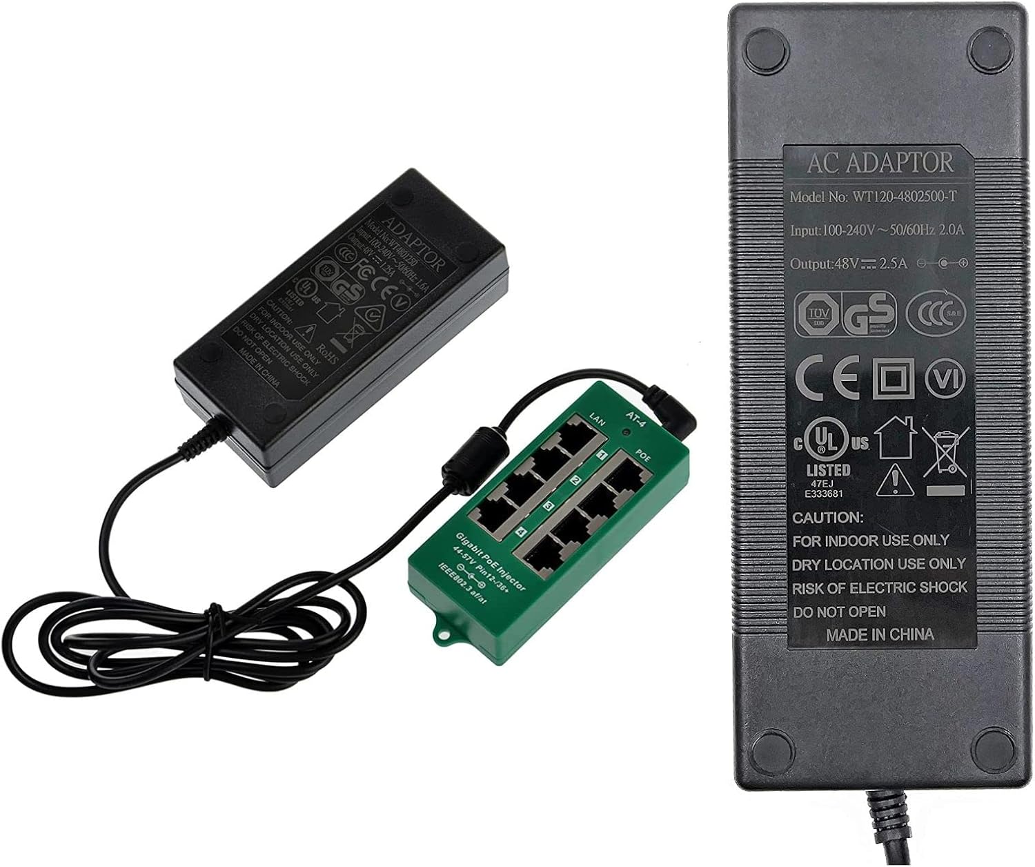 PoE Texas 4 Port PoE/PoE+ Injector with 48V 60W Power Supply and UL/CE/FCC Certified DC Power Supply | 24, 48 and 56 Volt DC