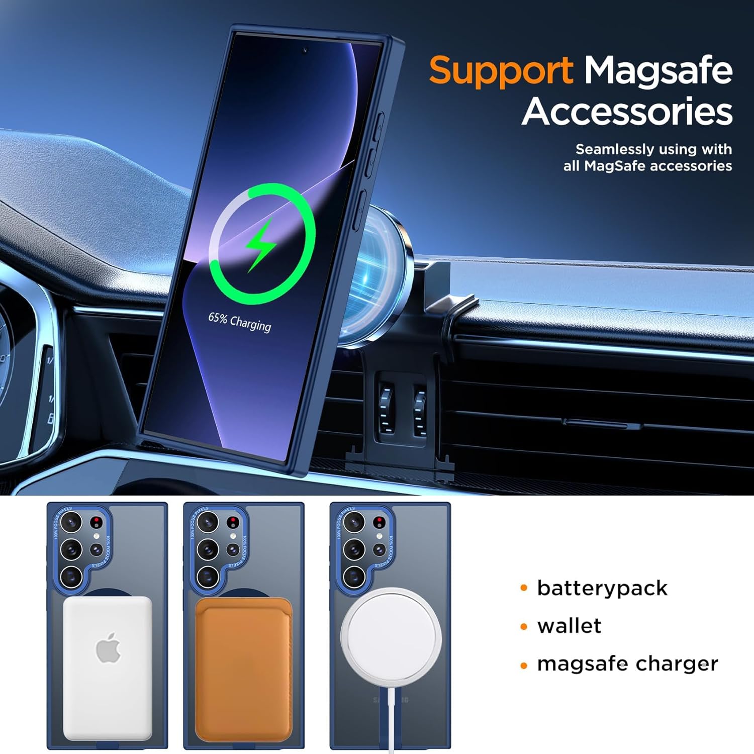 Magnetic Stand for Samsung Galaxy S22 Ultra Case 6.8", Build in Kickstand [Military Drop Protection] [Compatible with MagSafe] Strong Magnetic Shockproof Protective for S22 Ultra Case (Blue) - Image 4