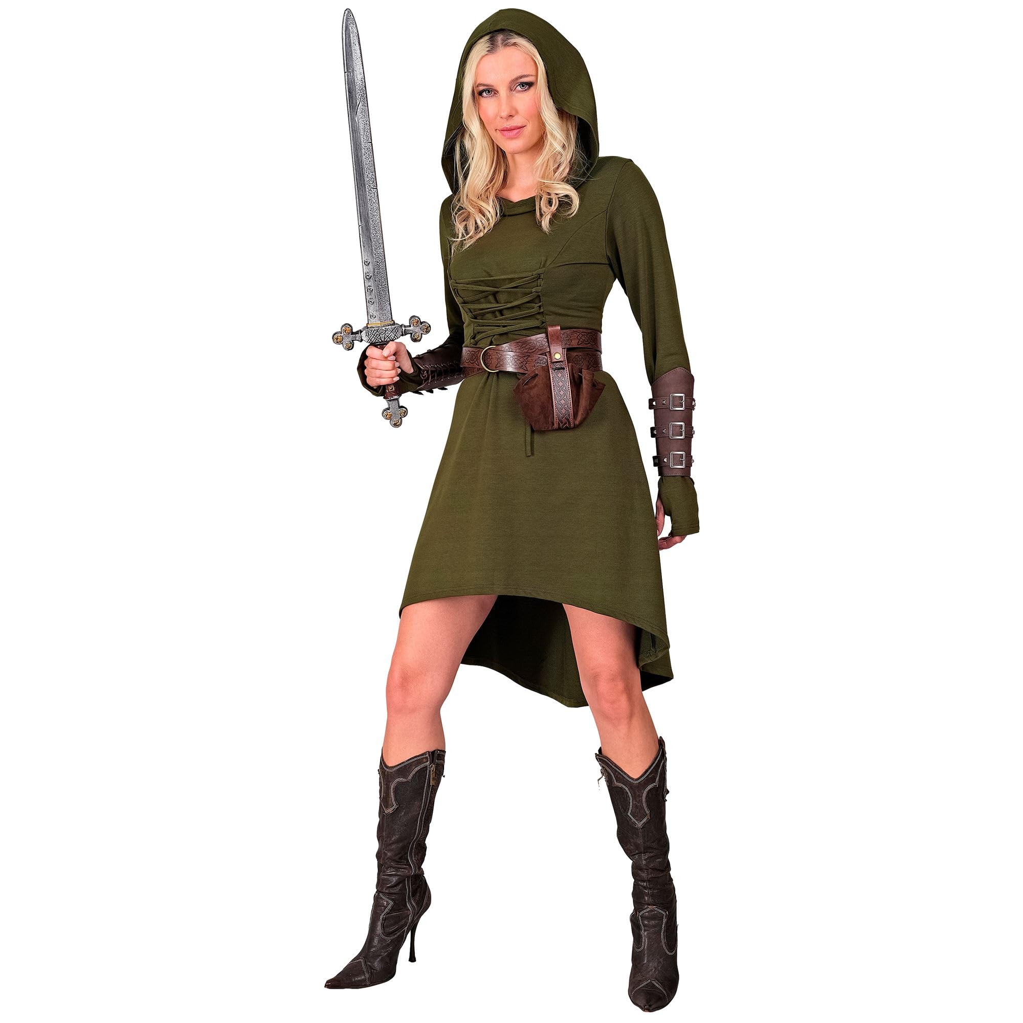 W WIDMANN MILANO Party Fashion - Medieval Gothic Dress with Hood Costume for Carnival Knight Festival, Green, XL - Image 3
