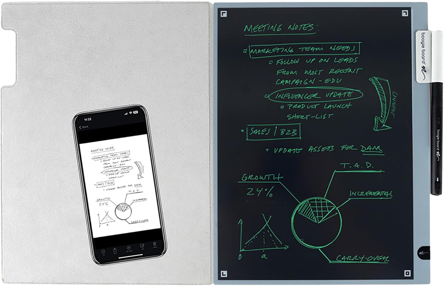 Blackboard 2.0 Smart Pen Reusable Notebook Set | Patented LCD & Cloud Sync Tech | Endless Pages, Dark Mode | Save & Erase with Smart Pen | Free App for iOS & Android | Digital Notepad & Drawing Tablet