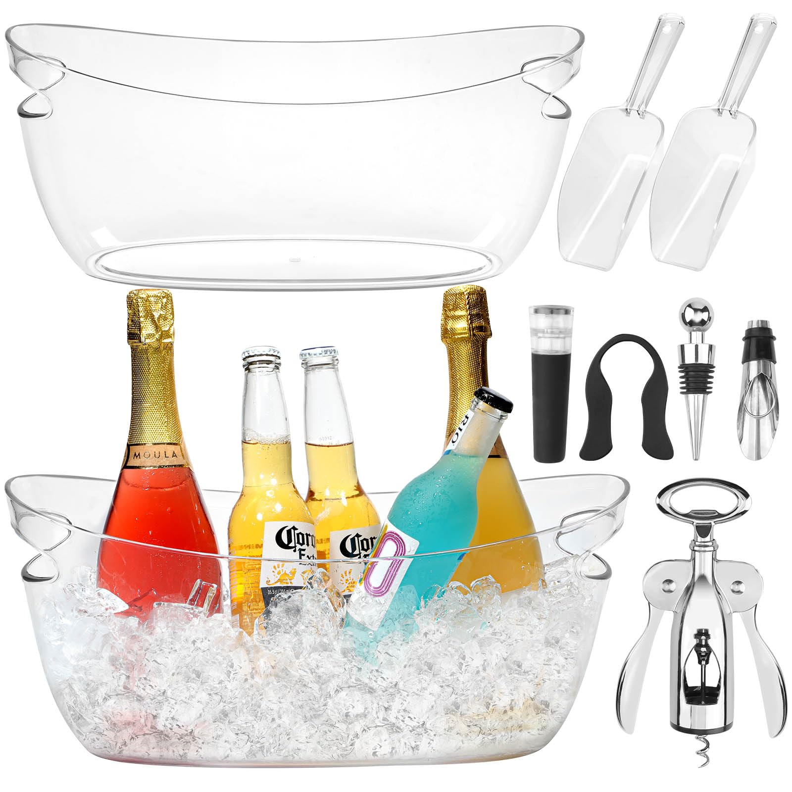 kithelp 2 pcs ice buckets for parties, 5.5l ice bucket with scoops and metal wine bottle opener, mimosa bar supplies beverage tub for champagne, beer, cocktail