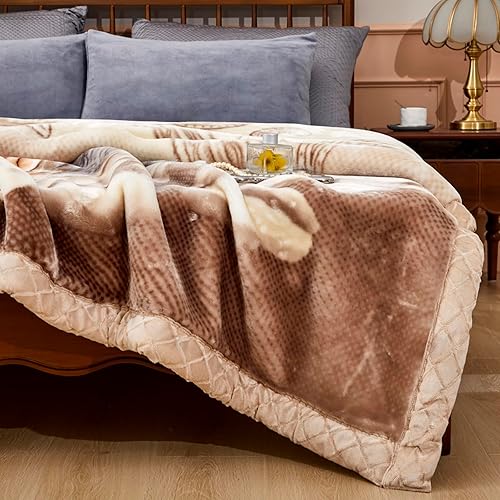 Miniatura 4 de Manta cálida de invierno de visón coreano, tamaño matrimonial, 71 x 87 pulgadas, 6.6 libras, manta Raschel reversible de dos capas, felpa suave y