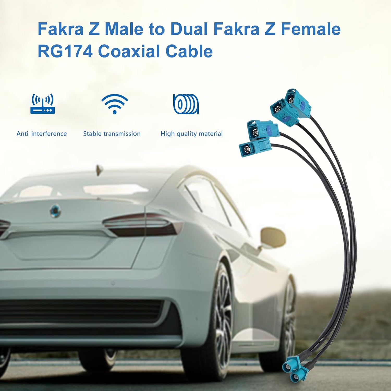 TUOLNK 2-in-1 Fakra Z Coax Cable Splitter, 12in (30cm) Low Loss Fakra V Shape Coaxial Cable for GPS Navigation