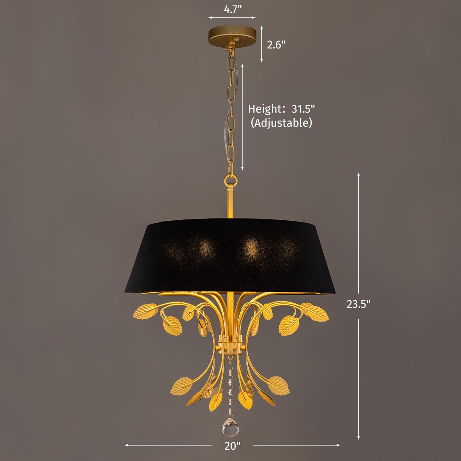 TOCHIC Black Drum Chandelier with Linen Shades 6-Light Vintage Chandelier with Adjustable Chain 20"D Farmhouse Chandeliers for Dining Room Pendant Light Fixtures for Bedroom Entryway Living Room Foyer