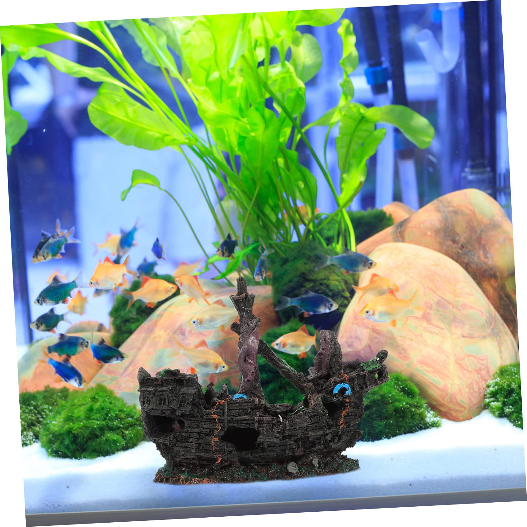 Mipcase 5 Pièces Bateau de Paysage ruines de Bateau de réservoir de Poissons boîte Piscine air Naufrage Ornement résine Aquarium décor d'épave d'aquarium décor de Bateau d'aquarium Brown