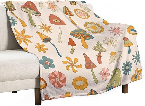 Miniatura 93 de Manta de tiro floral retro de los años 70, estilo bohemio, ondulado, geométrico, hippie, lindas flores, amarillo y naranja, manta con estampado
