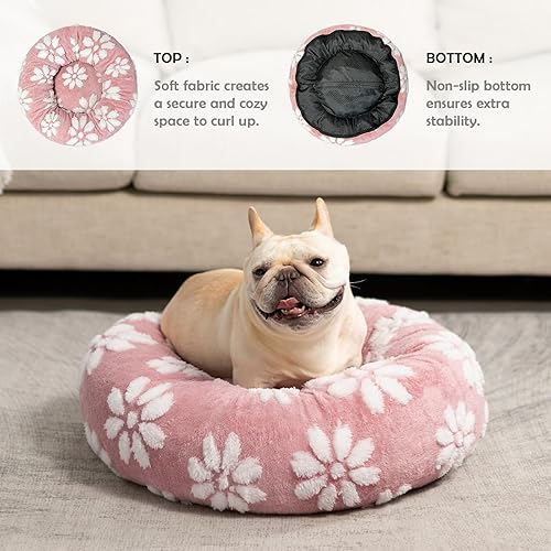 Miniatura 2 de Camas en forma de dona para perros pequeños, camas redondas relajantes para gatos de interior, bonita cama para mascotas con textura 3D con funda