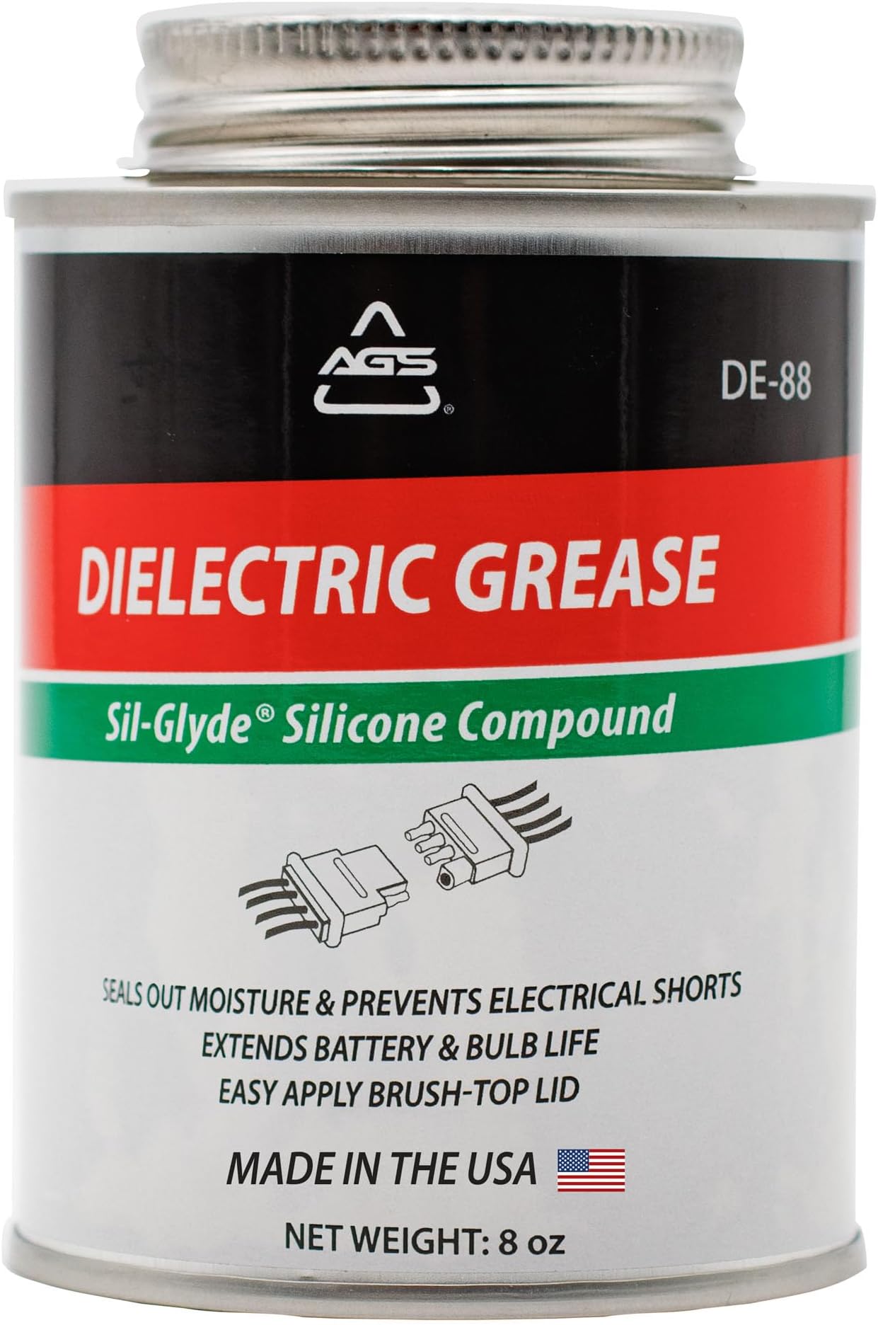 AGS Automotive Solutions Brush Top Can Dielectric Silicone Grease Compound for All Electrical Components and Connectors, 8 oz, Percise and Easy Application
