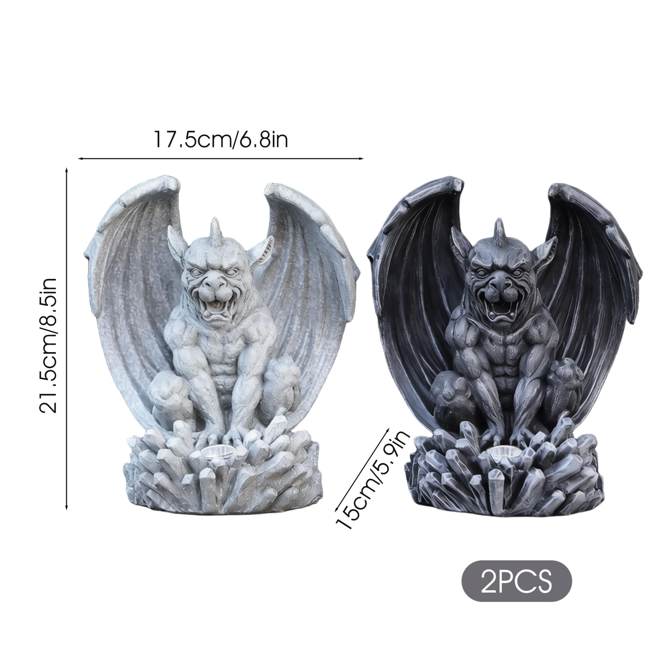 Luci per statuette da esterno, confezione da 2 statue di gargoyle di Halloween ad energia solare