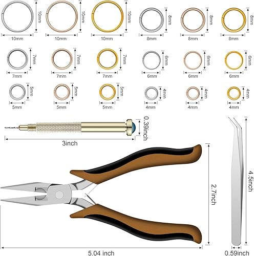 Miniatura 2 de 1014 piezas de herramientas de perforación para uñas de mano, dijes de uñas de 6 tamaños de anillos de salto con anillo de salto, herramienta de