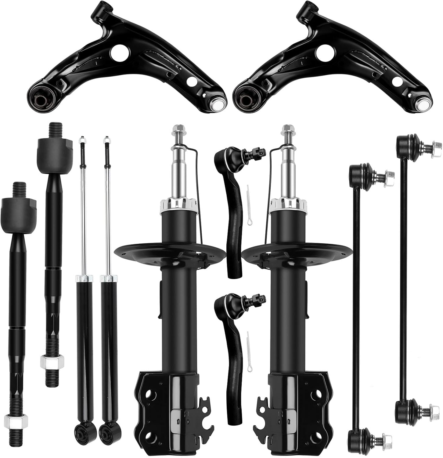 Complete Front & Rear 12PCS Suspension Kits for Toyota for Yaris 2007-2012 Replace Shock Absorbers Control Arms Stabilizer Links Tie Rods-334472FR 72288