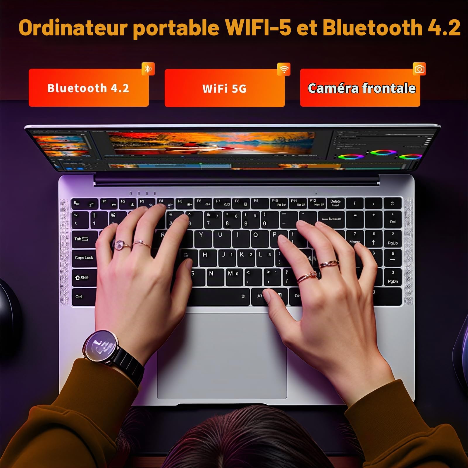 Ordinateur Portable 15,6", PC Portable Win 11 Pro, Processeur Celeron N4000, FHD 1920×1080, Laptop 8Go RAM 256Go SSD, WiFi 5 Bi-Bande, Bluetooth 4.2, Webcam Intégrée, Ports USB et Mini HDMI