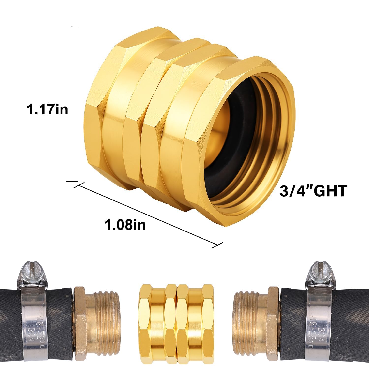 Adapter für Gartenschlaucharmaturen, massives Messing, Reparatur, doppelte Buchse auf Buchse, Doppelwasserschlauchverbinder (3/4 Zoll GHT) (10 Stück)