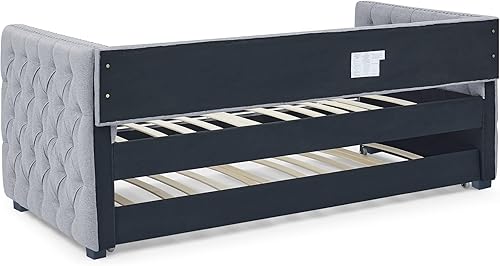 Vista 16 de Sofá cama de tamaño individual con nido, cama de día tapizada y nido, marco de sofá cama nido extraíble, sofá cama nido extraíble, sofá cama