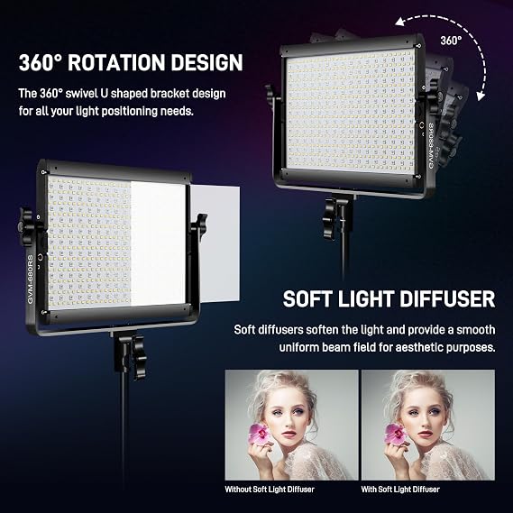 GVM RGB LED Video Light with Lighting Kits، 680RS 50W Led Panel Light with Bluetooth Control، 2 حزم التصوير الفوتوغرافي للاستوديو YouTube ، تصوير الفيديو ، الألعاب ، البث ، المؤتمر