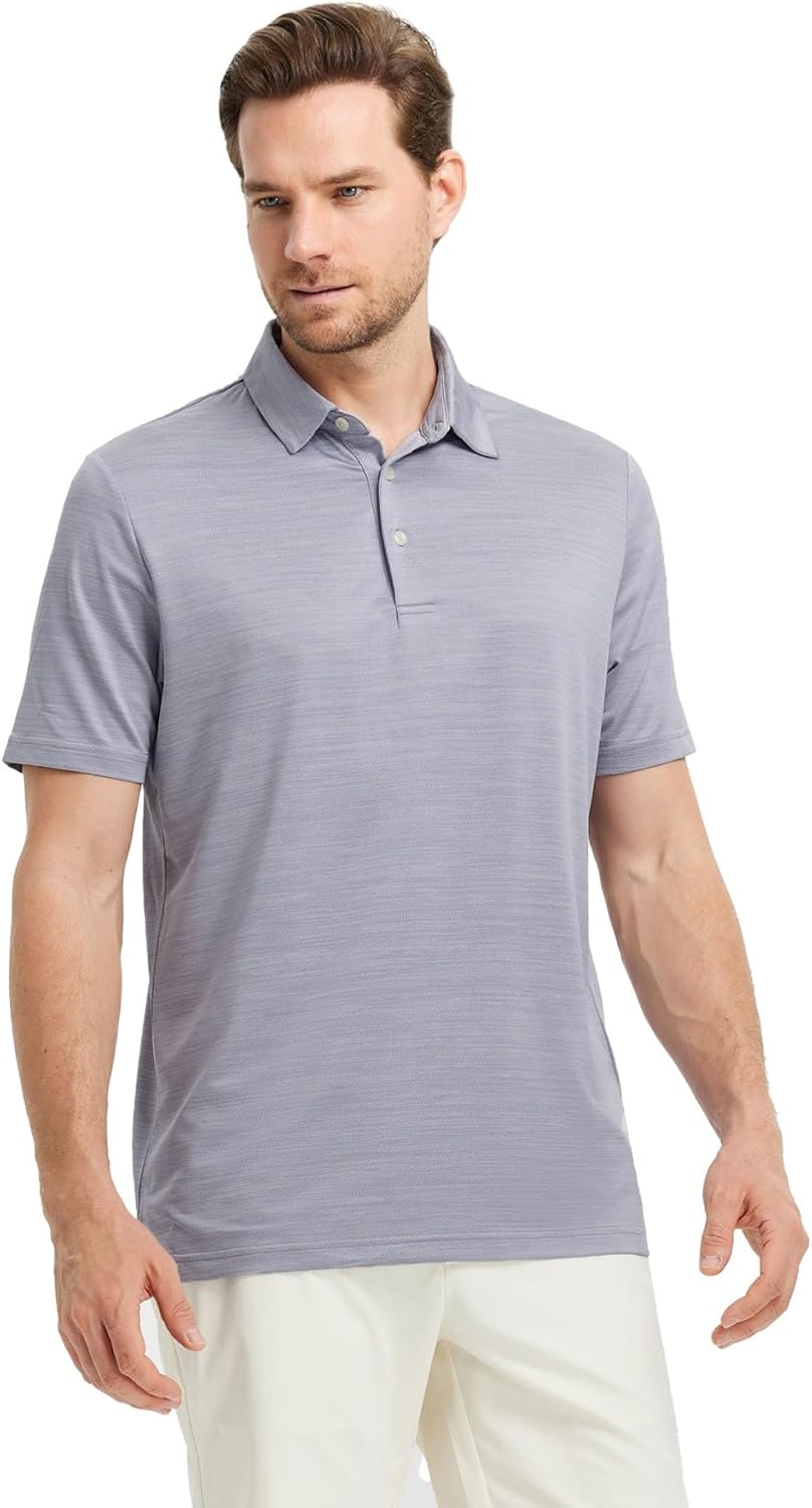 Rouen Polo Shirts for Men Dry Fit Performance Moisture Wicking Casual Jacquard Heather Collared Mens Golf Shirts Short Sleeve