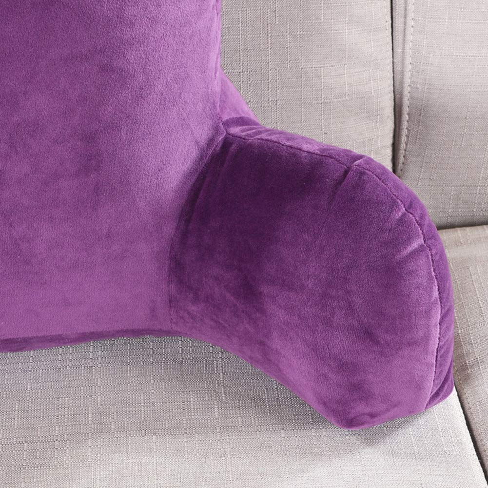 MISSMAO Klein Rückenlehnenkissen Zur Unterstützung des Rückens Beim Entspannen/Spielen/Lesen/Fernsehen, Weiche Veloursabdeckung Lesebett-Bettruhekissen Mit Armen,Lila,58x40x25cm