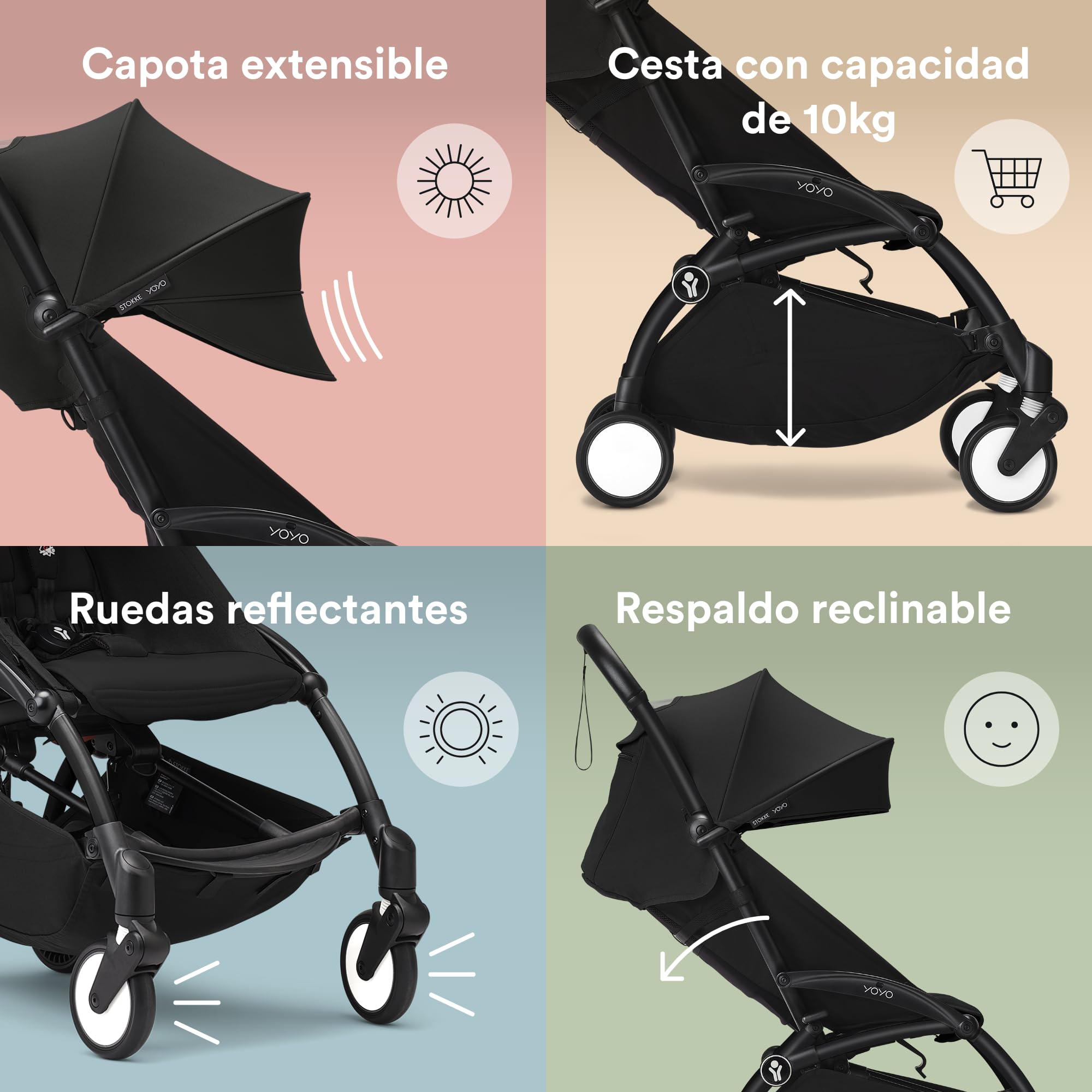 Stokke Cochecito YOYO3 con carcasa para recién nacido, incluye marco negro, paquete de color YOYO 6+ y carcasa para recién nacido