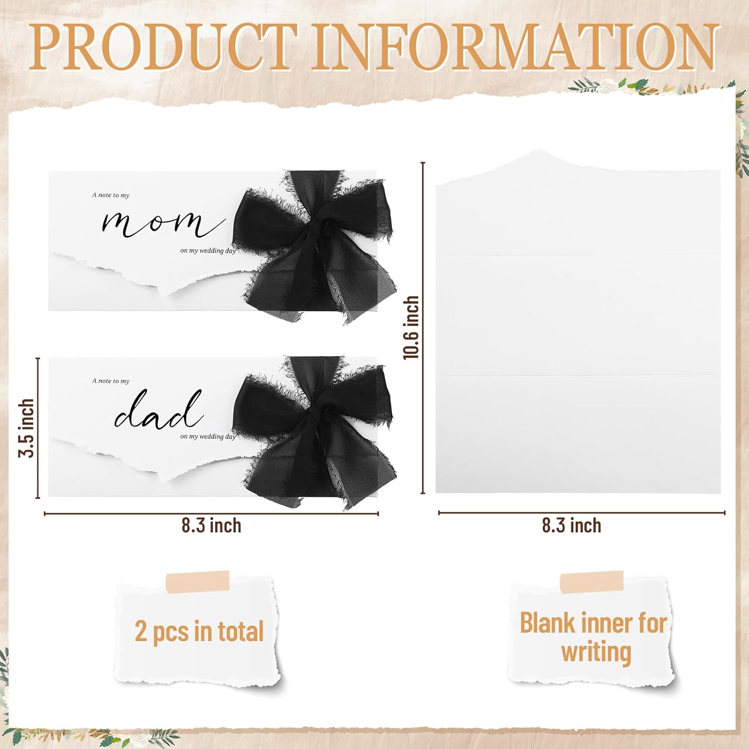 Set of 2 Wedding Day Cards to My Mom and Dad with Black Chiffon Ribbon, a Note to My Mom and Dad on My Wedding Day - Image 2