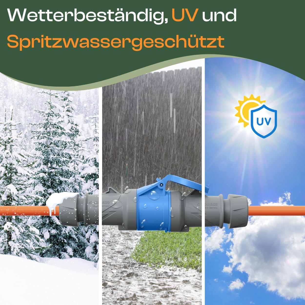 Camping Kabel 10 Meter CEE Verlängerungskabel 10m Außen H07BQ-F 3x2,5 Strom Wohnwagen Landstromanschluss Wohnmobil Caravan Orange Verlängerung Stromkabel Verlaengerungskabel Outdoor