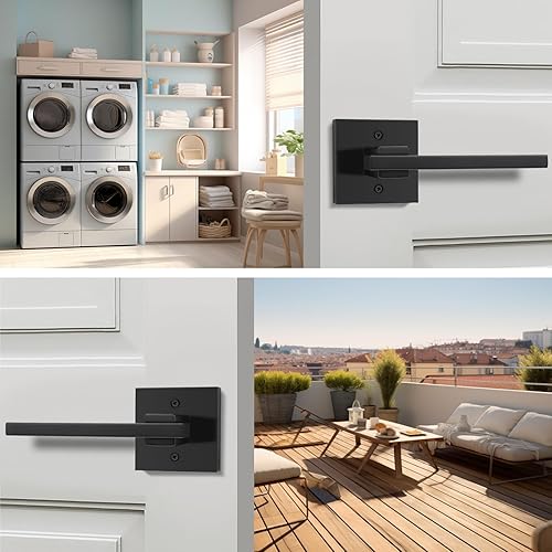 Miniatura 4 de Orger Paquete de 5 manijas de puerta negras para puerta interior sin giro, manija simulada cuadrada para armario, despensa, manijas de puerta de un