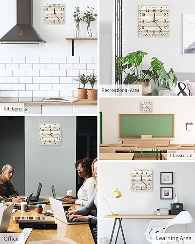 Miniatura 5 de Reloj de pared de color blanco degradado, funciona con pilas, reloj de pared silencioso sin tictac de 10 pulgadas, reloj de pared cuadrado de grano