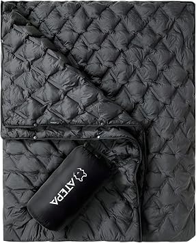 ATEPA AERO Down Camping Blanket, Packable Camping Quilt, Black