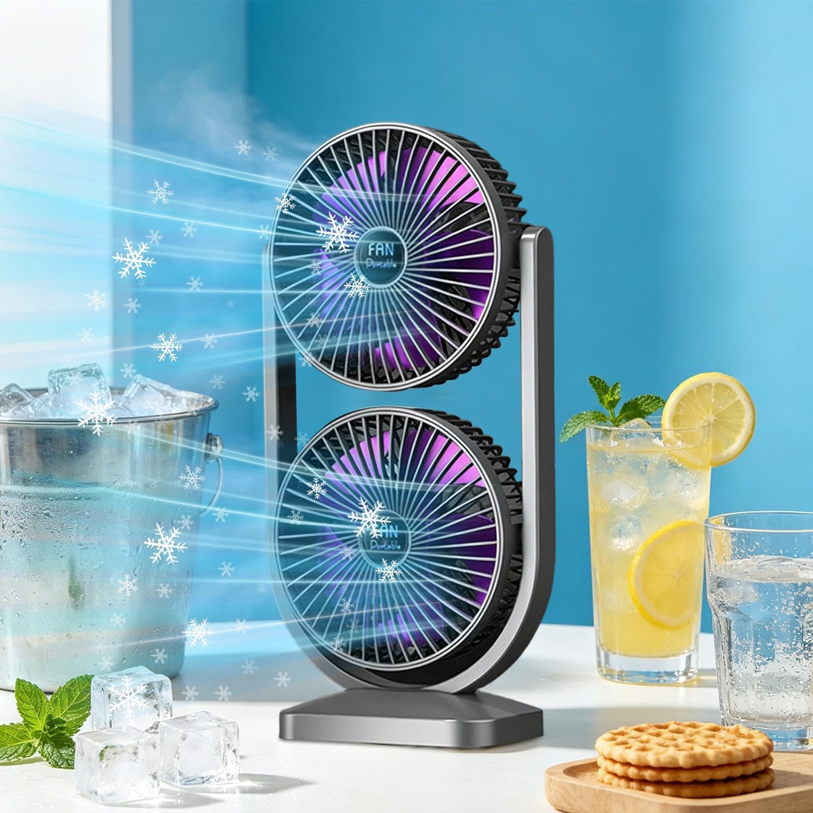 Ventilatore Da Scrivania Doppia Testa Ricaricabile Portatile Silenzioso
