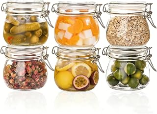 6 Pcs 17oz Airtight Glass Storage Jars with Lids Labels | 17oz bulk value 6-pack. Premium airtight wire clamp seal. Versatile glass containers for pantry organization and canning.