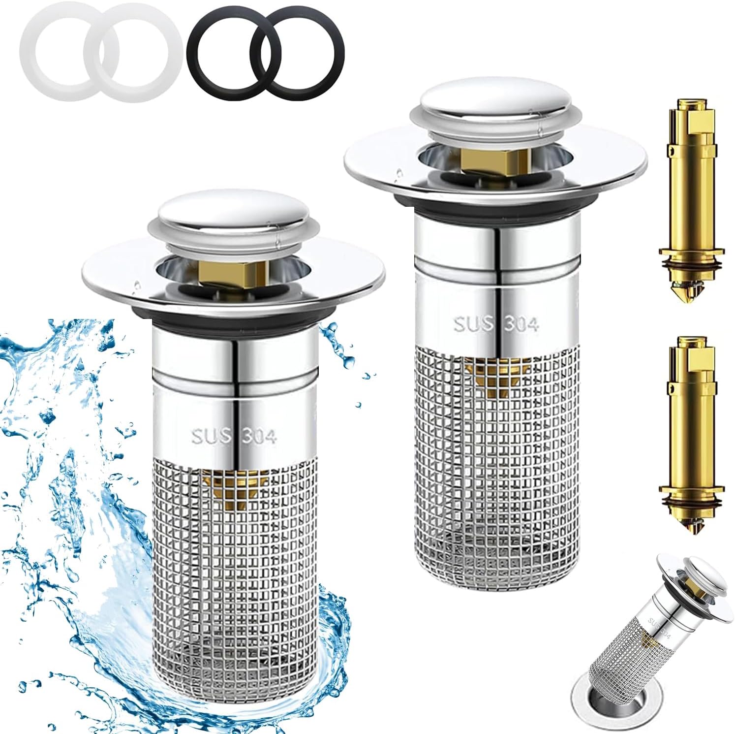 Pop Up Bathroom Sink Stopper Hair Catcher, Sink Drain Strainer with Anti-Clogging Filter Basket, US Universal Drain Stopper Sink Plug for Kitchen Basin Drain Stopper Replacement