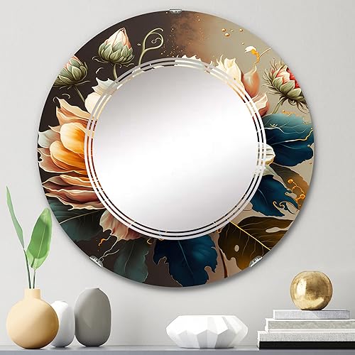 Miniatura 7 de Espejo de pared floral y botánico, espejo tradicional ovalado, espejo de baño redondo naranja, espejo de tocador de girasol, flor de girasol
