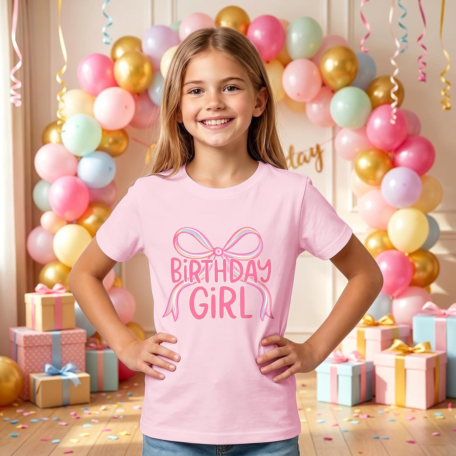 BeWithYou Birthday Girl Shirt Cute Bow Shirts 4th 5th 6th 7th 8th 9th 10th 11th 12th 13th Graphic Tee for Kids Party Tees Top