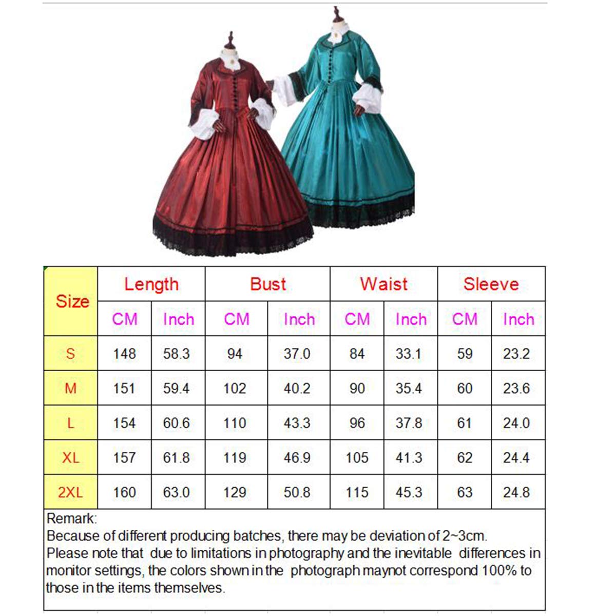COSDREAMER Womens Renaissance Dress Victorian Edwardian costume Gothic Dress (Navy blue, L) - Image 2