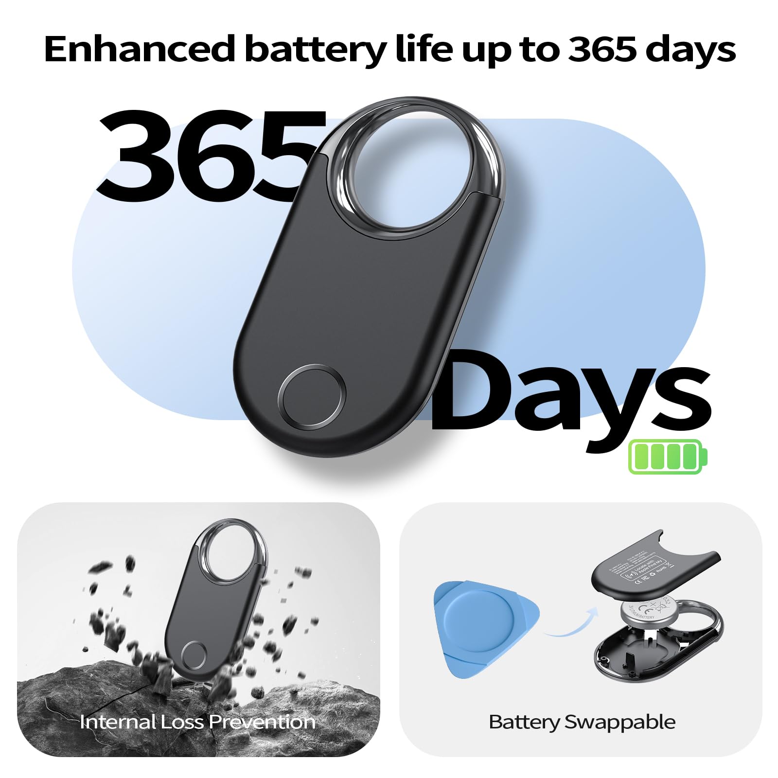 Smart Air Tags Bluetooth Tracker Finder 4 pezzi, Bluetooth Localizzatore Funziona con Apple Dov'è App (solo iOS) Trova oggetti e chiavi per Bagagli, Valigie, ZainiBorse, Batteria Sostituibile. Nero